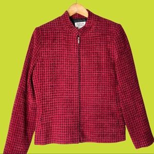 RED & BLACK HOUNDSTOOTH ZIP-UP BLAZER WITH SHOULDER PADS ✨❤️ [60]